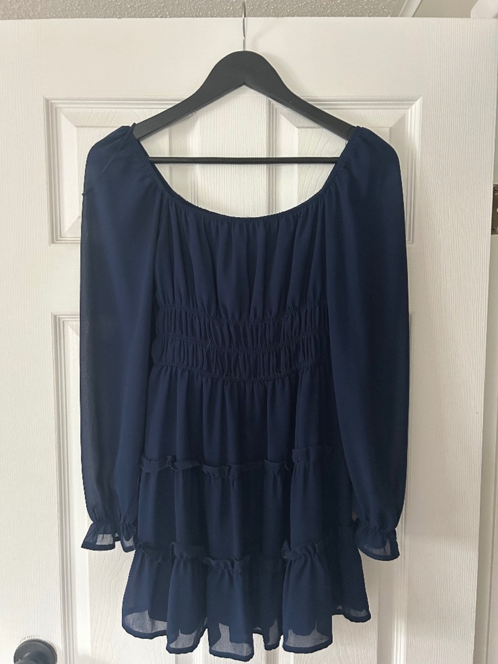Navy Knee Length Chiffon Dress